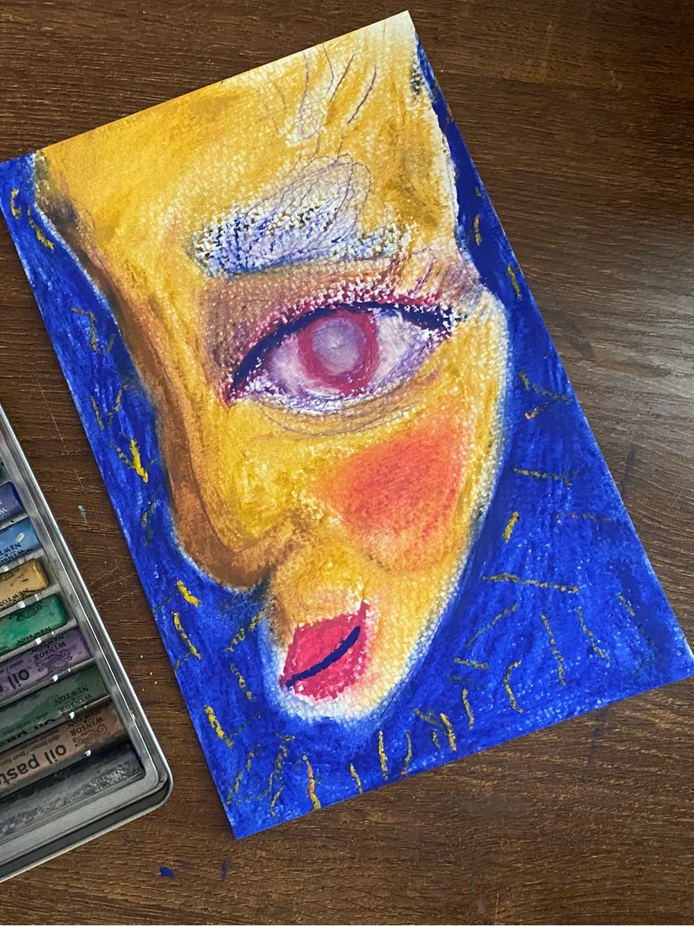Handmade Abstract Oil pastels Art - Lady night